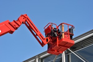red hydraulic crane lift